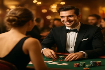 স্বর্ণালি মুদ্রা ও রুলেটের গতিময় ক্যাসিনো দৃশ্য